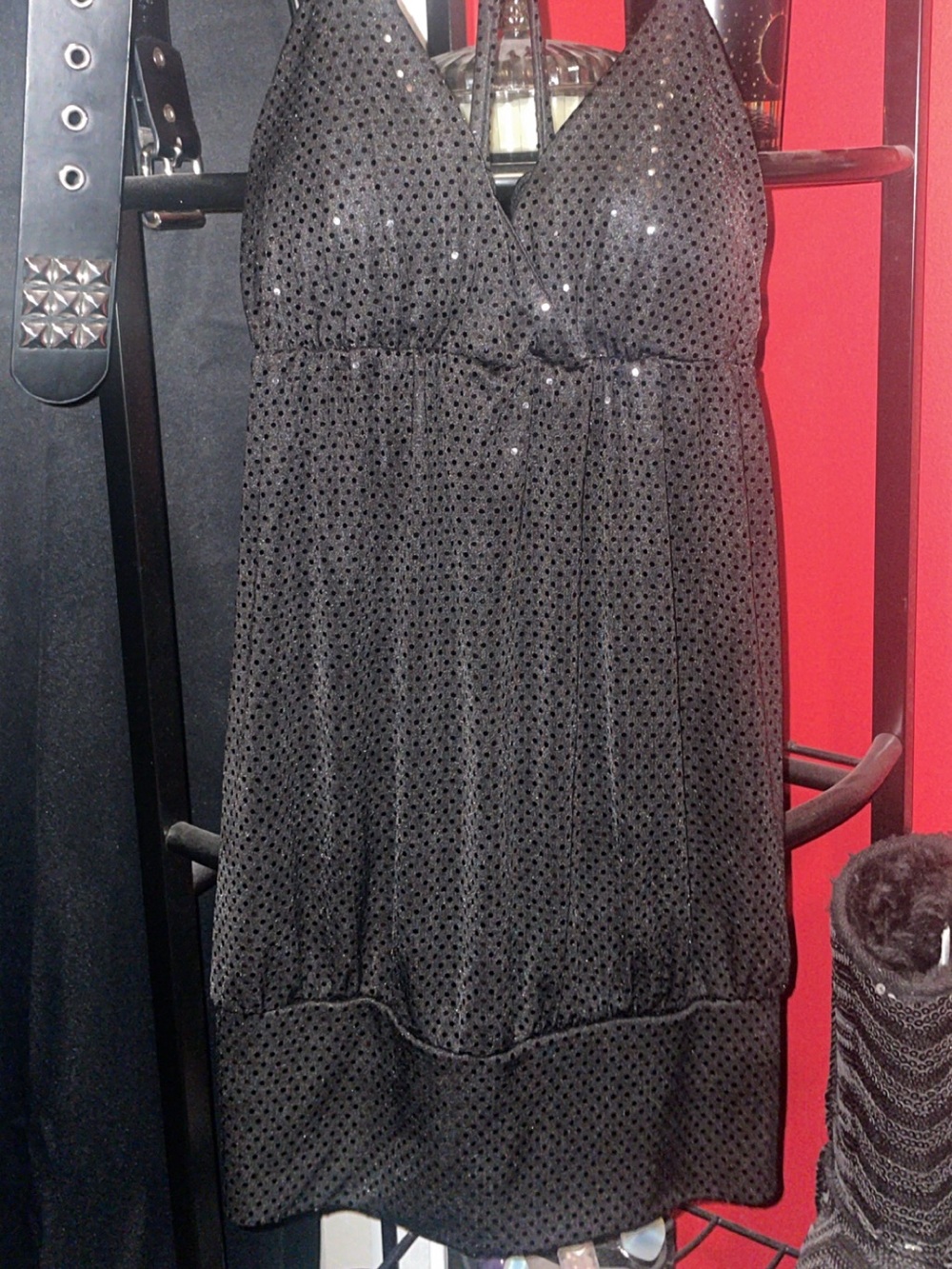y2k Black Sequin Halter Top